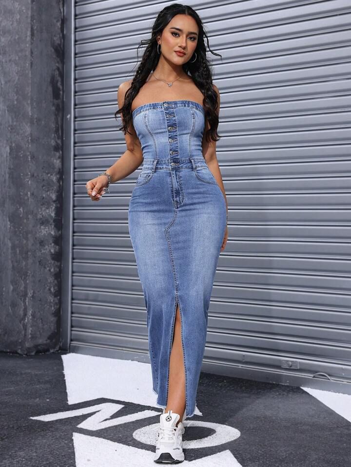 Robe en jean sans manches