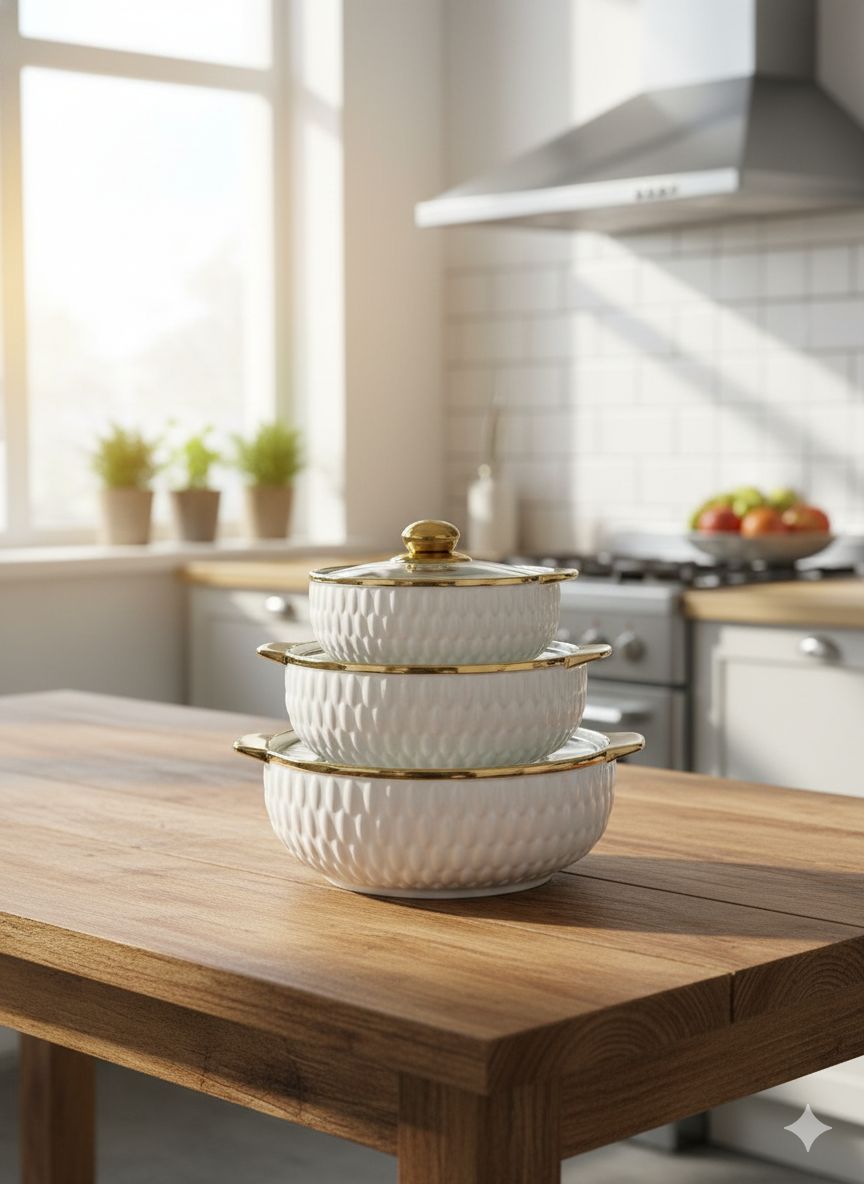 Ensemble de 3 soupières en céramique avec couvercles.