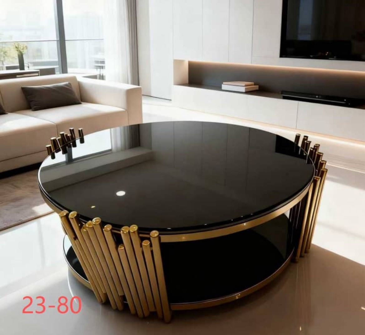 Table basse rond avec un plateau en verre trempé