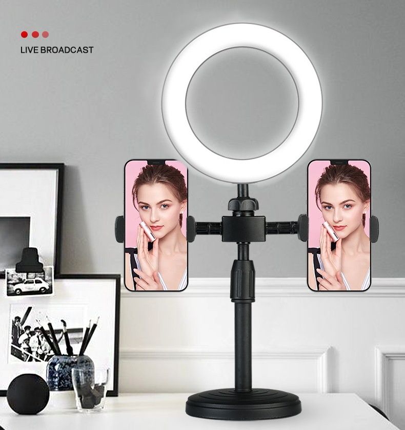 Support Pour Téléphone Portable Avec Anneau Lumineux LED De 6 Pouces - Noir/Blanc