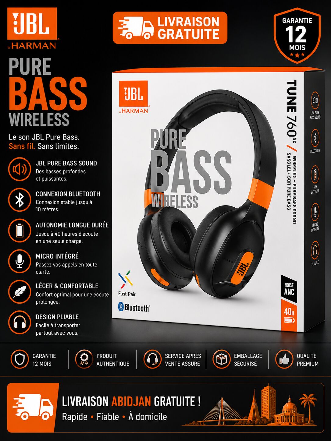 Casque Tune 760 BT NC Noir